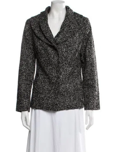 Pre-owned Oscar De La Renta Virgin Wool Tweed Pattern Blazer In Black