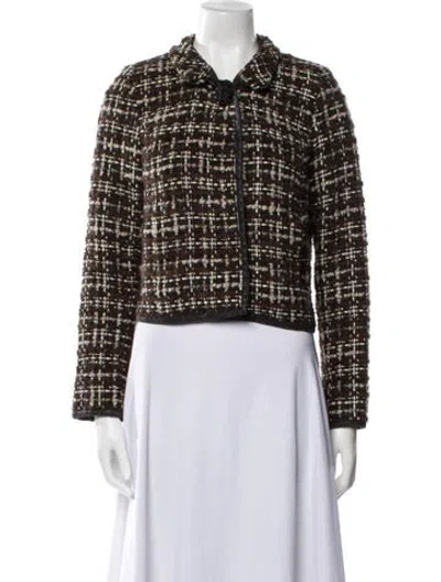 Pre-owned Oscar De La Renta Virgin Wool Tweed Pattern Evening Jacket In Brown
