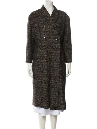 Pre-owned Oscar De La Renta Virgin Wool Tweed Pattern Faux Fur Coat In Green