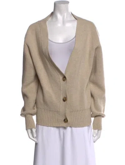 Pre-owned Oscar De La Renta Virgin Wool V-neck Sweater In Neutral