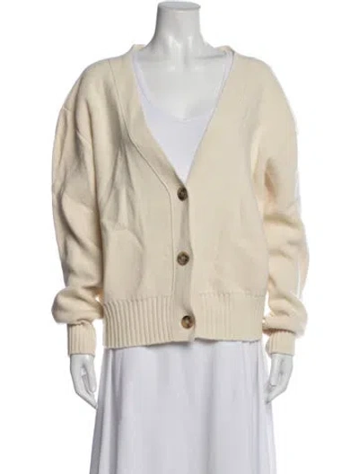 Pre-owned Oscar De La Renta Virgin Wool V-neck Sweater W/ Tags In Neutrals