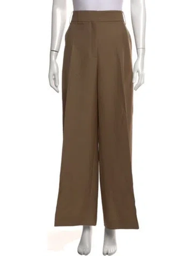 Pre-owned Oscar De La Renta Virgin Wool Wide Leg Pants In Brown