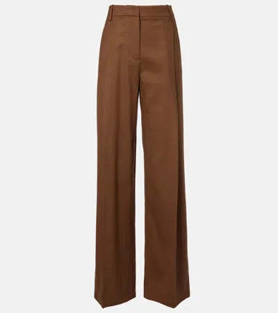 Oscar De La Renta Virgin Wool Wide-leg Pants In Brown