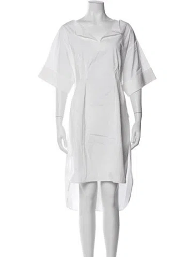 Pre-owned Oscar De La Renta V-neck Knee-length Dress In White