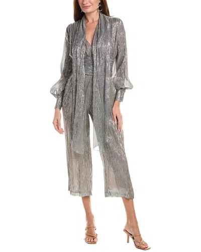 Oscar De La Renta V-neck Lame Mousseline Jumpsuit In Dark Grey
