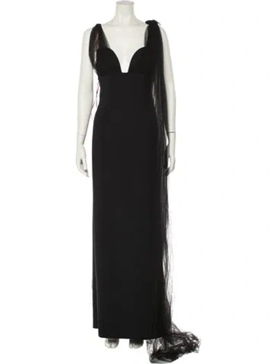 Pre-owned Oscar De La Renta V-neck Long Dress In Black