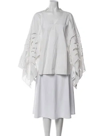 Pre-owned Oscar De La Renta V-neck Long Sleeve Blouse In White