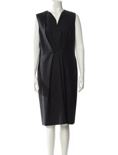 Pre-owned Oscar De La Renta V-neck Midi Length Dress In Gray