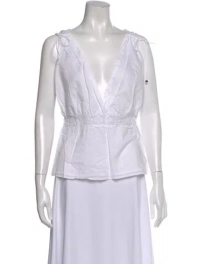 Pre-owned Oscar De La Renta V-neck Sleeveless Blouse In White