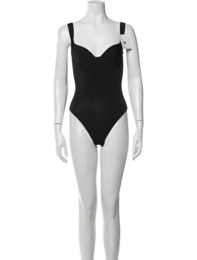 Pre-owned Oscar De La Renta V-neck Sleeveless Bodysuit W/ Tags In Black
