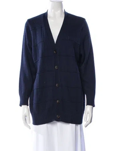 Pre-owned Oscar De La Renta V-neck Sweater In Blue