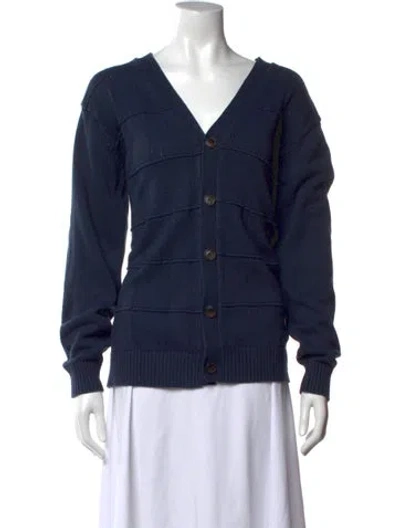 Pre-owned Oscar De La Renta V-neck Sweater In Blue