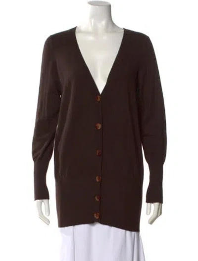 Pre-owned Oscar De La Renta V-neck Sweater In Brown