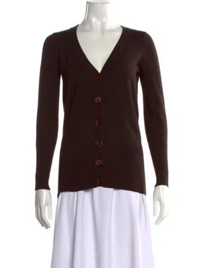 Pre-owned Oscar De La Renta V-neck Sweater In Brown