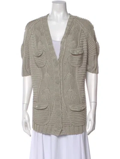 Pre-owned Oscar De La Renta V-neck Sweater In Neutral