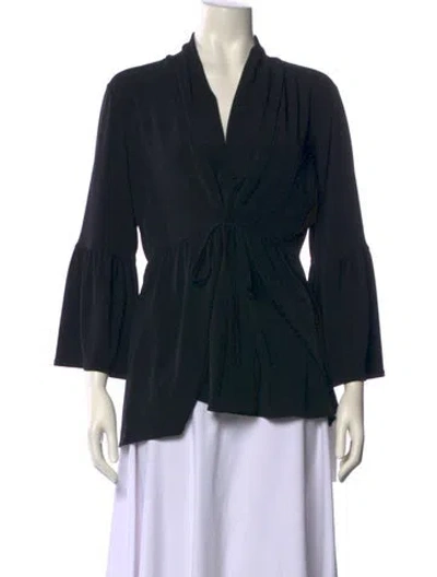 Pre-owned Oscar De La Renta V-neck Three-quarter Sleeve Blouse In Black