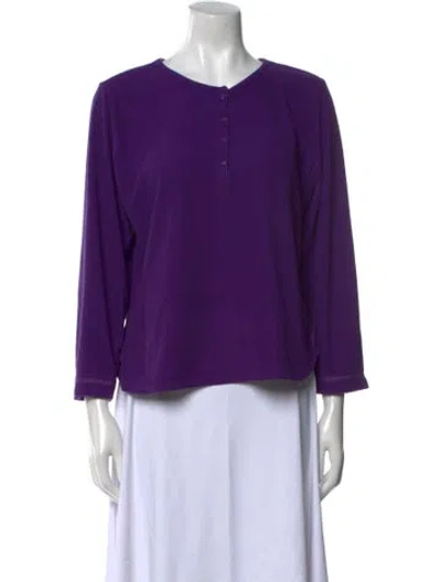 Pre-owned Oscar De La Renta V-neck Three-quarter Sleeve Blouse In Purple