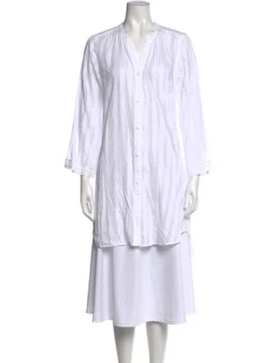 Pre-owned Oscar De La Renta V-neck Three-quarter Sleeve Tunic In White