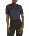 Oscar De La Renta Water Lily Guipure Silk-lined Top In Blue