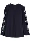 Oscar De La Renta Water Lily Guipure Flare-sleeve Trapeze Blouse In Blue
