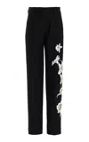 Oscar De La Renta Watercolor Bugle Bead Orchid Embroidered Pant In Black