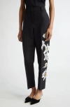Oscar De La Renta Watercolor Bugle Bead Orchid Embroidered Pant In Black