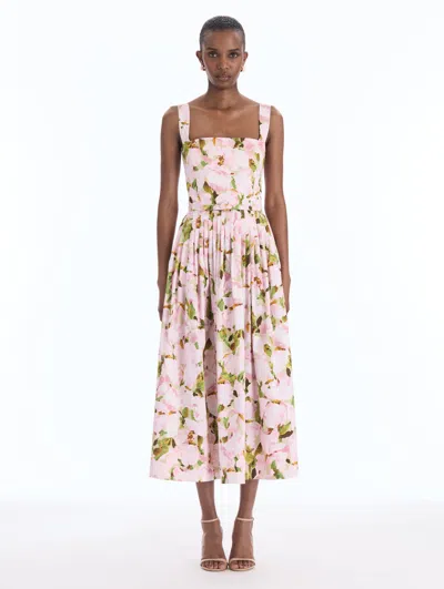 Oscar De La Renta Watercolor Iris Cotton Poplin Sleeveless Dress In Animal Print
