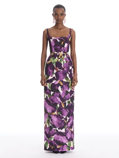 Oscar De La Renta Watercolor Iris Faille Gown