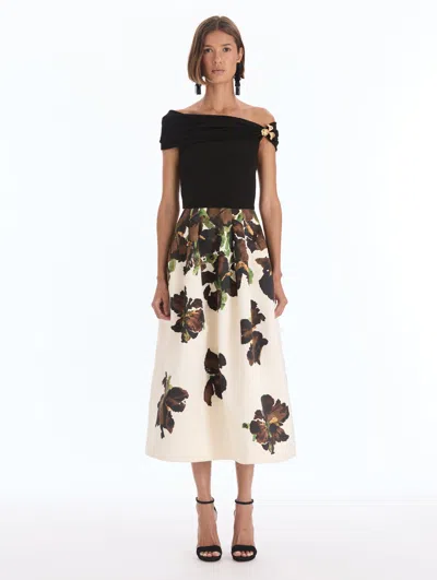 Oscar De La Renta Watercolor Iris Knit Dress In Black