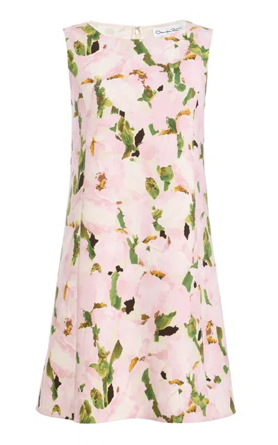 Oscar De La Renta Watercolor Iris Wool Mini Dress In Pink