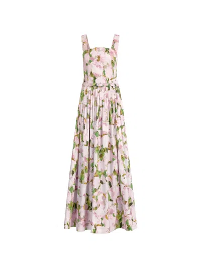 Oscar De La Renta Watercolor Iris-print Belted Dress In Pink