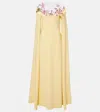 Oscar De La Renta Illusion Neck Orchid Threadwork Cape Back Caftan In Yellow