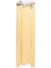 Oscar De La Renta Illusion Neck Orchid Threadwork Cape Back Caftan In Yellow