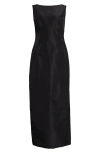 Oscar De La Renta Watteau Silk Satin Gown In Black