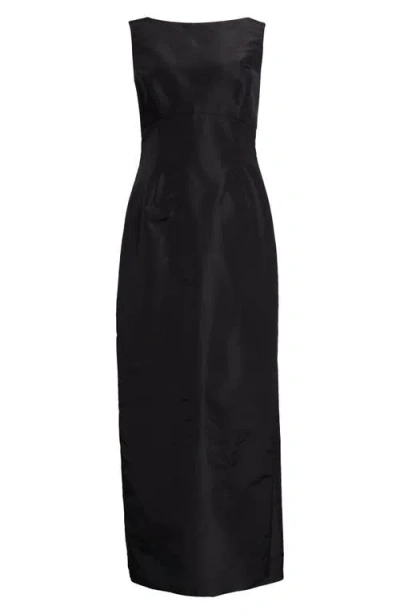 Oscar De La Renta Watteau Silk Satin Gown In Black