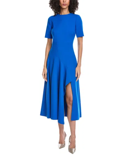 Oscar De La Renta Wave Detail Stretch Wool-blend Maxi Dress In Blue