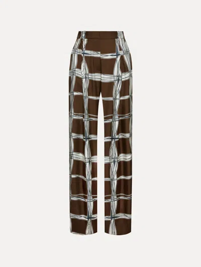OSCAR DE LA RENTA WAVY PLAID SILK TWILL PANT