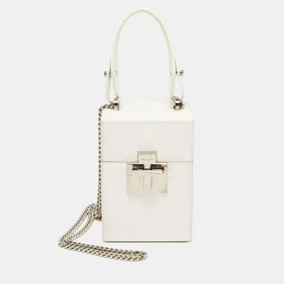 Pre-owned Oscar De La Renta White Leather Alibi Top Handle Box Bag