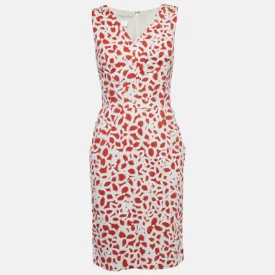 Pre-owned Oscar De La Renta White/red Floral Print Cotton Sleeveless Short Dress S