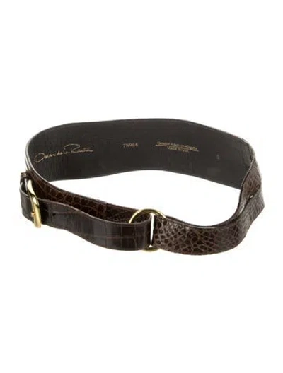 Pre-owned Oscar De La Renta Wide Alligator Belt In Brown