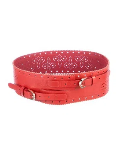 Pre-owned Oscar De La Renta Wide Leather Belt In Red