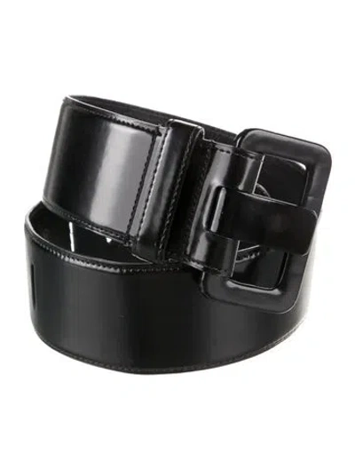 Pre-owned Oscar De La Renta Wide Leather Waist Belt In Black