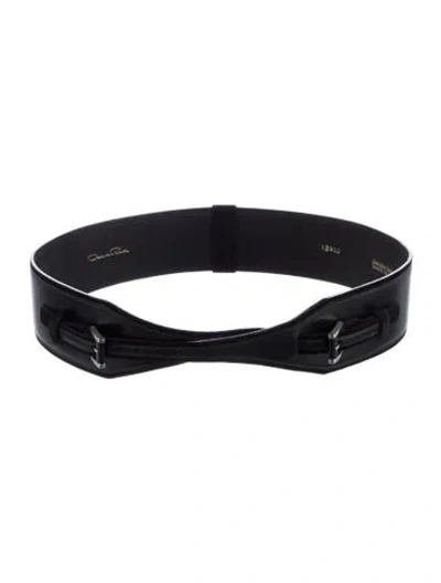 Pre-owned Oscar De La Renta Wide Leather Waist Belt In Black