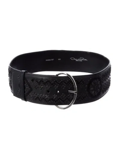 Pre-owned Oscar De La Renta Wide Leather Waist Belt In Black