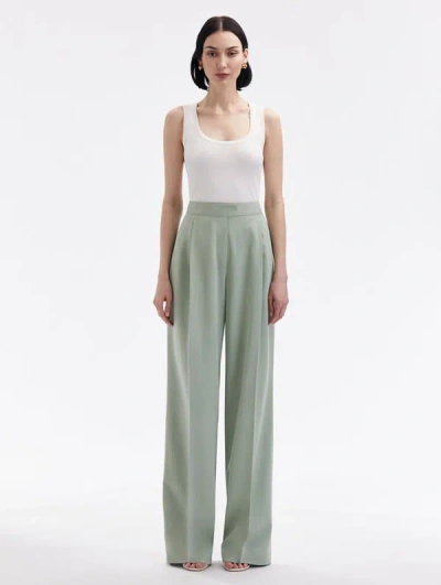 Oscar De La Renta Wide Leg Silk Georgette Trouser In Eucalyptus