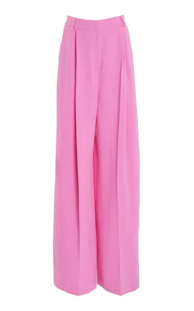 Oscar De La Renta Wide Leg Silk Georgette Pants In Pink