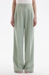 Oscar De La Renta Wide Leg Silk Georgette Pant In Eucalyptus