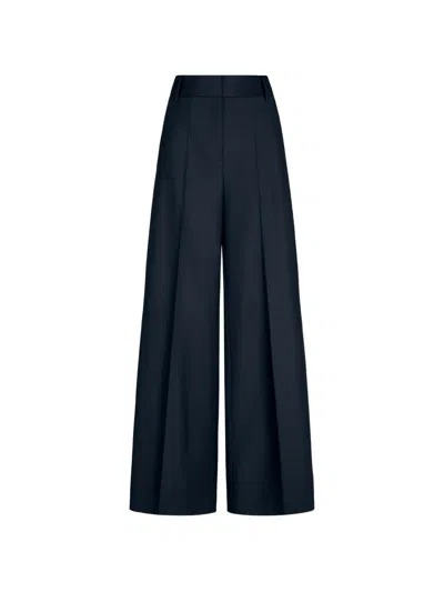 Oscar De La Renta Wide-leg Wool-blend Pant In Blue