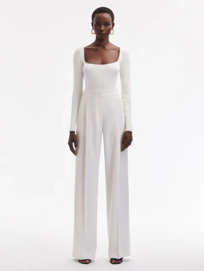 Oscar De La Renta Wide Leg Wool Gabardine Pant In Ivory