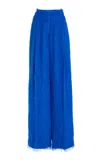 Oscar De La Renta Wide Leg Zip Front Fringe Fil Coupe Pant In Blue